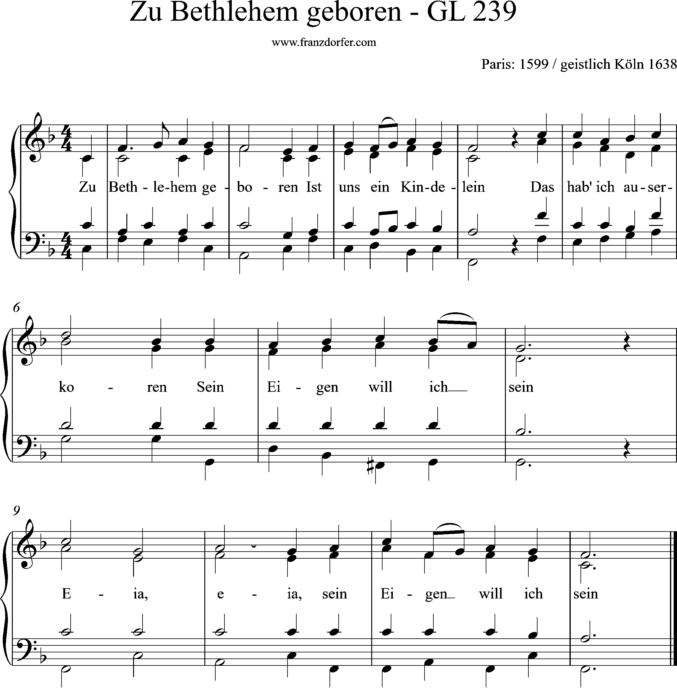 Orgelnoten, GL-239, Zu Bethlehem